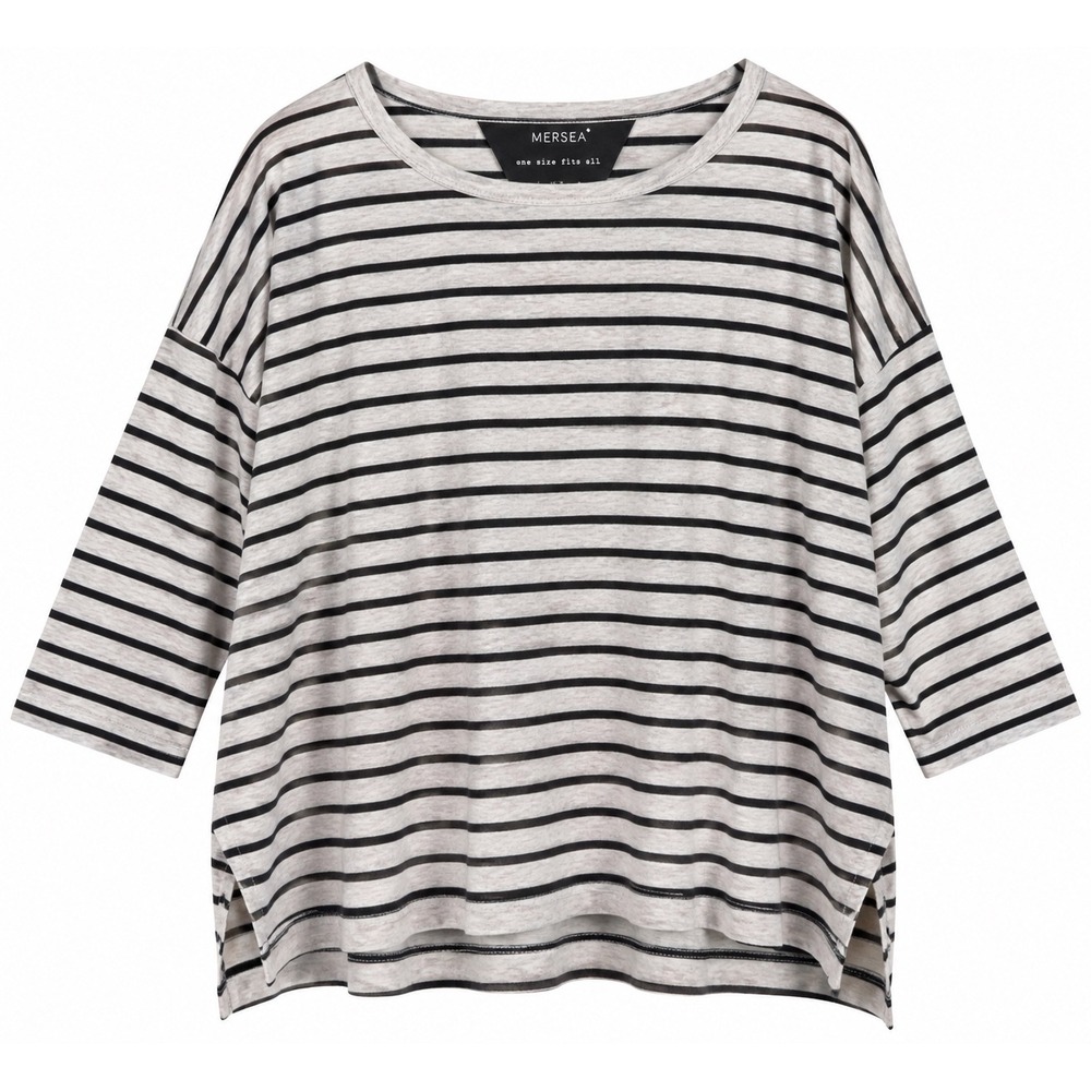 MERSEA Catalina Tee OS Gray Black Stripe Lagenlook Coastal Quiet Luxury